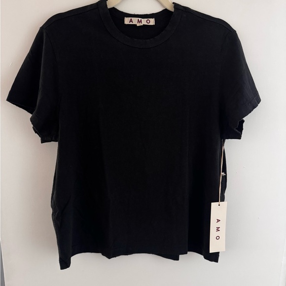 AMO Classic Black Women's T-Shirt distressed neck line - Picture 5 of 5